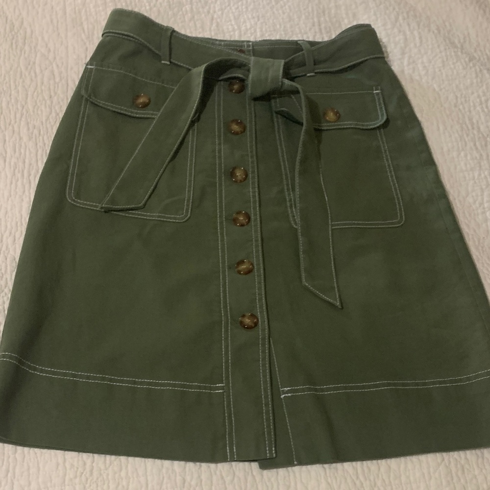 J. Crew Forest Green A-Line Skirt with Buttons